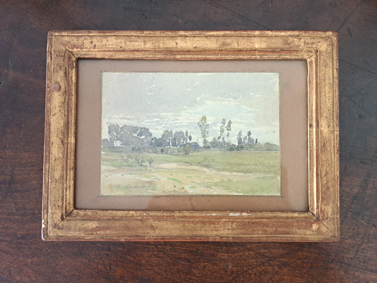 M. Bourdon, Norman Woodland, Watercolor, 19th Century. -photo-1