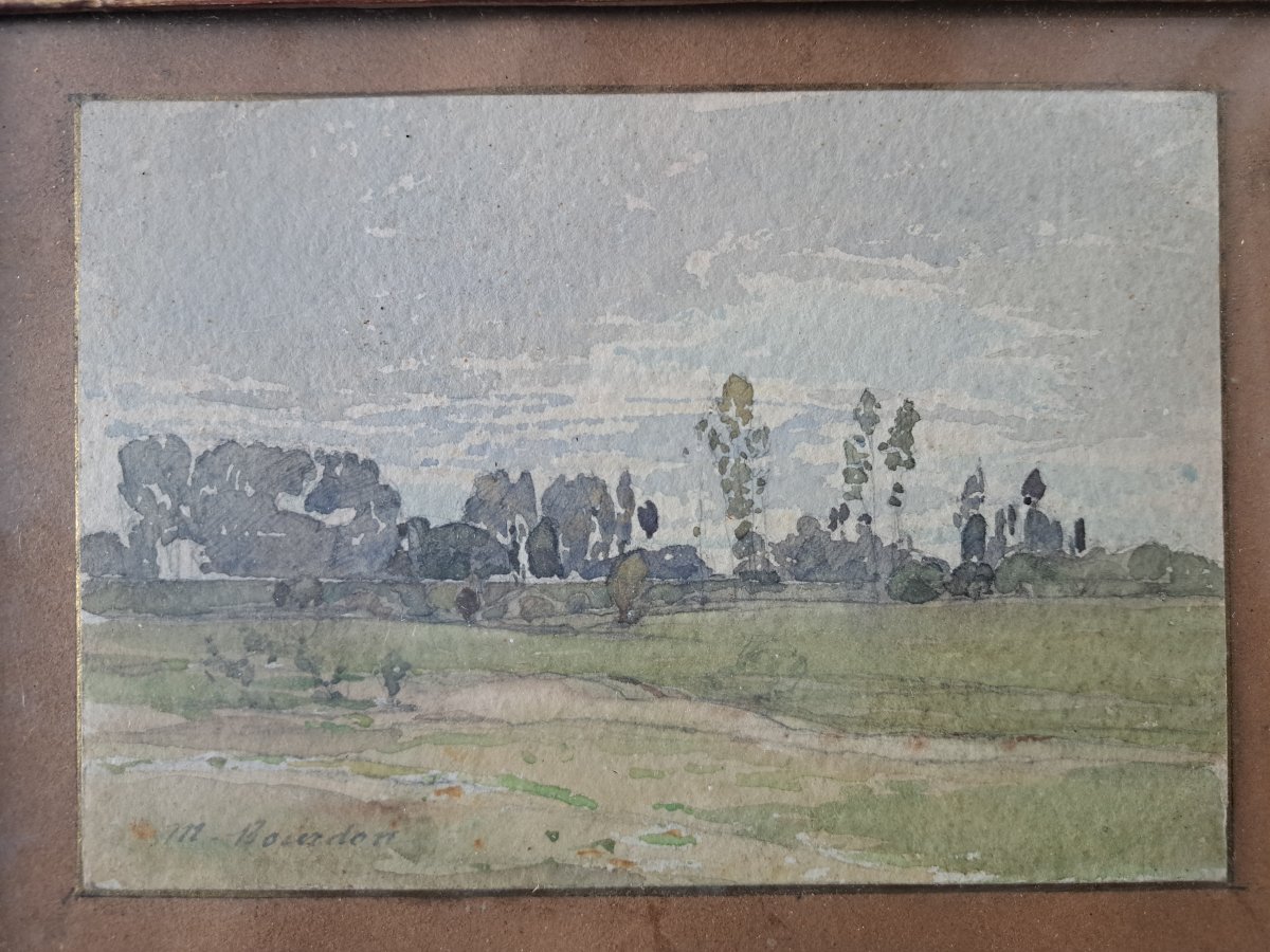 M. Bourdon, Norman Woodland, Watercolor, 19th Century. -photo-6