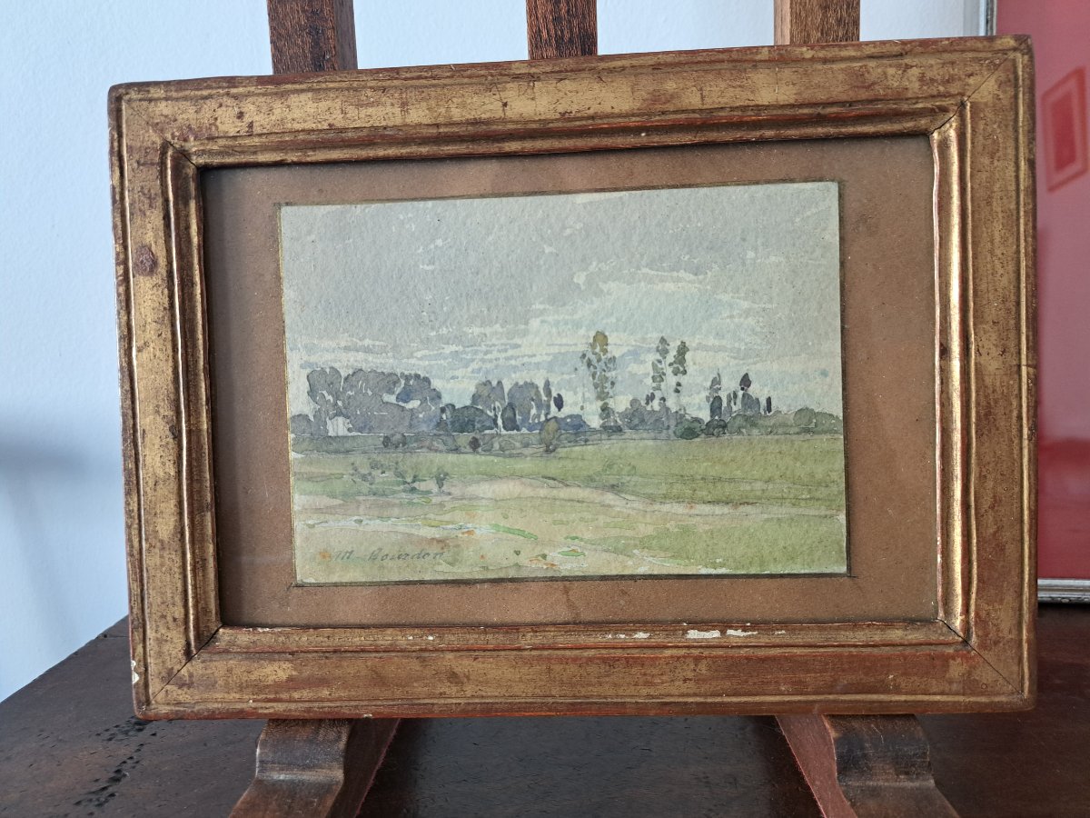 M. Bourdon, Norman Woodland, Watercolor, 19th Century. -photo-8