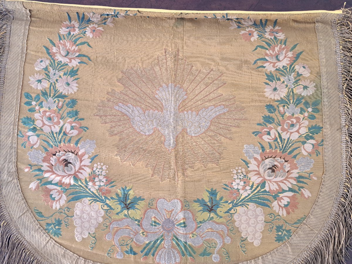 Headpiece Or Canopy Element, Embroidered Silk And Metal Threads, Early 19th Century. -photo-3
