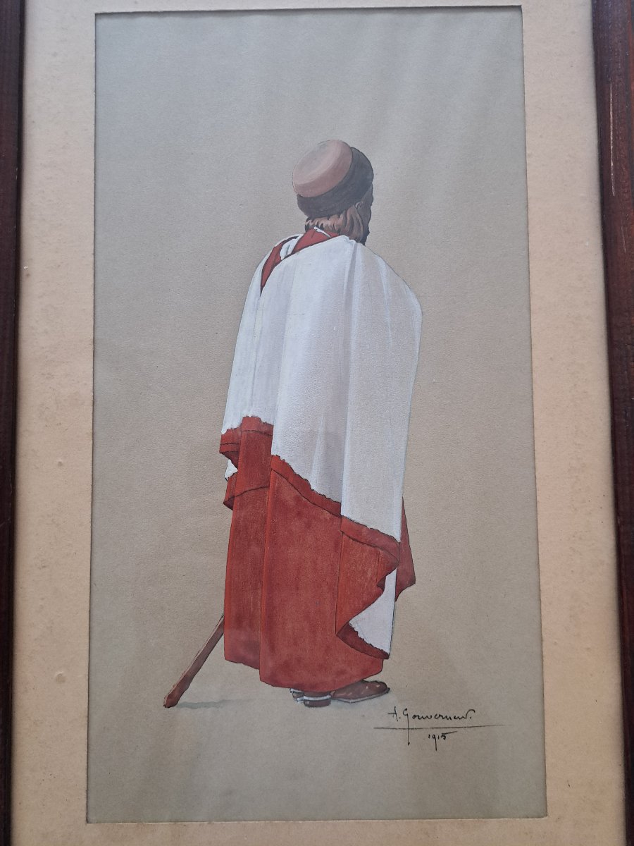 Arthur Gouverneur, *spahis Seen From Behind*, Gouache, Early 20th Century. -photo-2