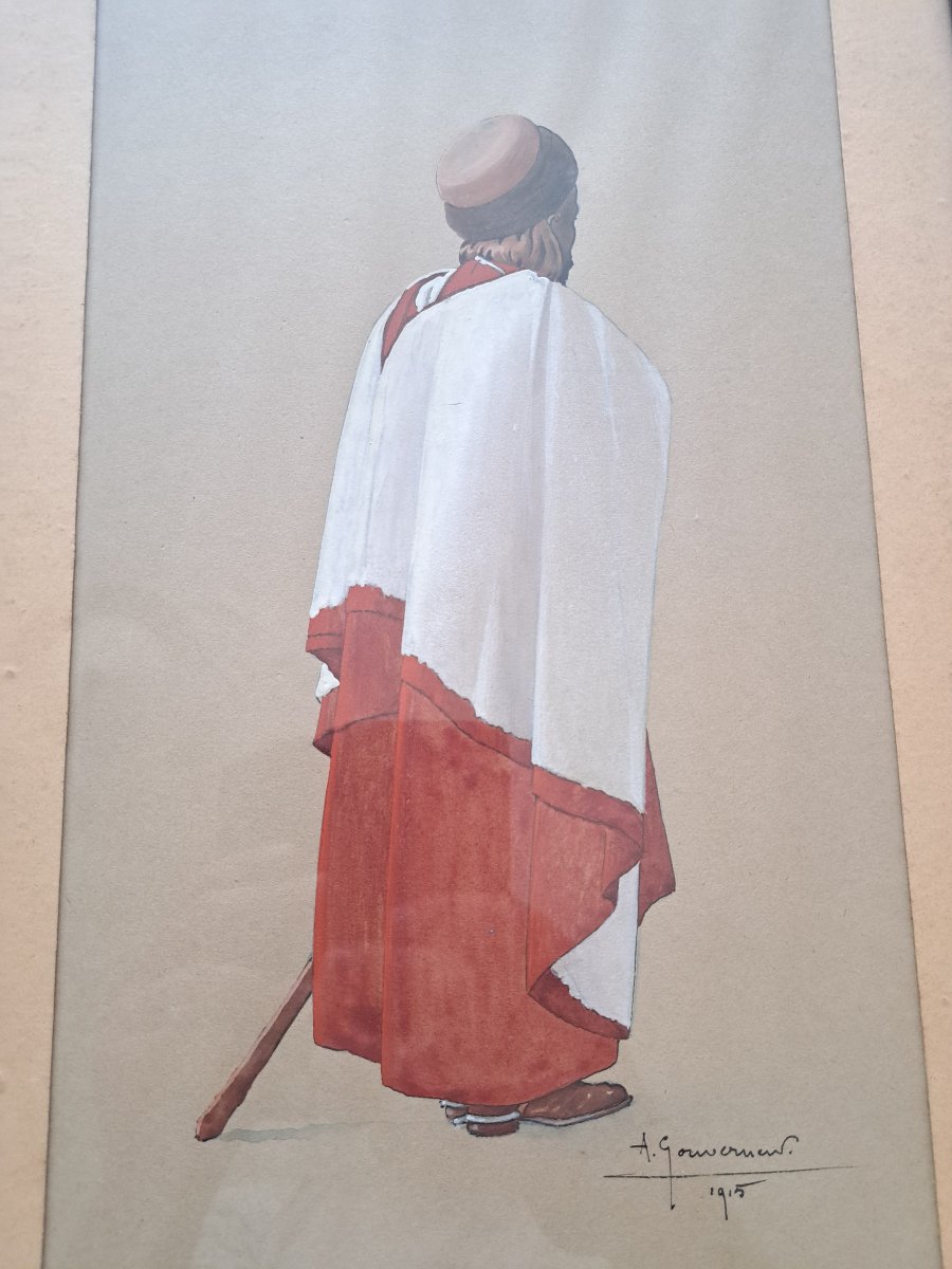 Arthur Gouverneur, *spahis Seen From Behind*, Gouache, Early 20th Century. -photo-3