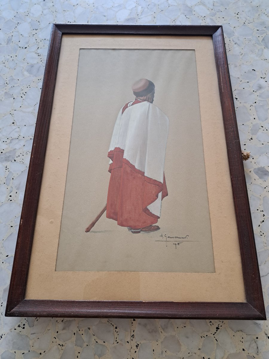 Arthur Gouverneur, *spahis Seen From Behind*, Gouache, Early 20th Century. -photo-2