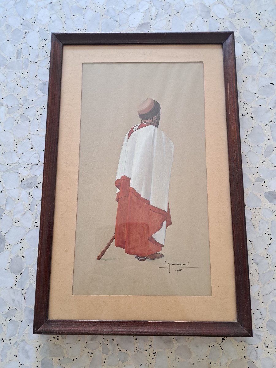 Arthur Gouverneur, *spahis Seen From Behind*, Gouache, Early 20th Century. -photo-3