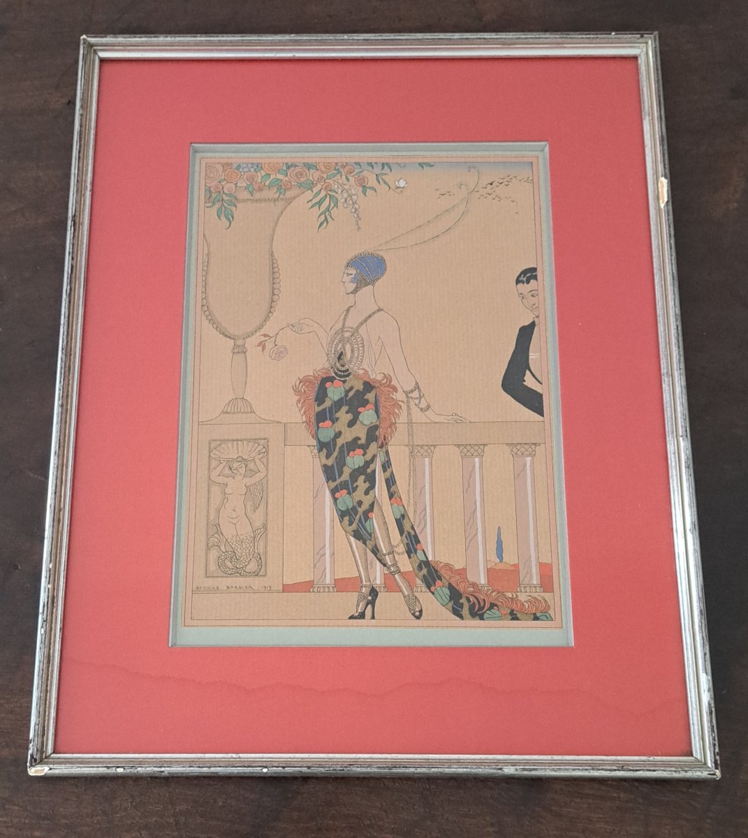 Georges Barbier , Elégante au balcon , Pochoir , Début XX°. 