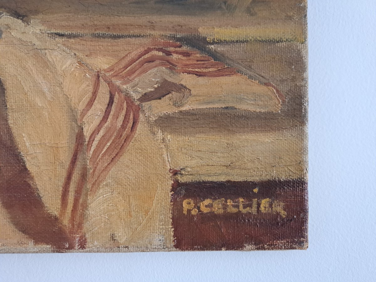 P.Cellier , Nature morte aux tulipes , Huile sur Toile , Début XX°. -photo-3