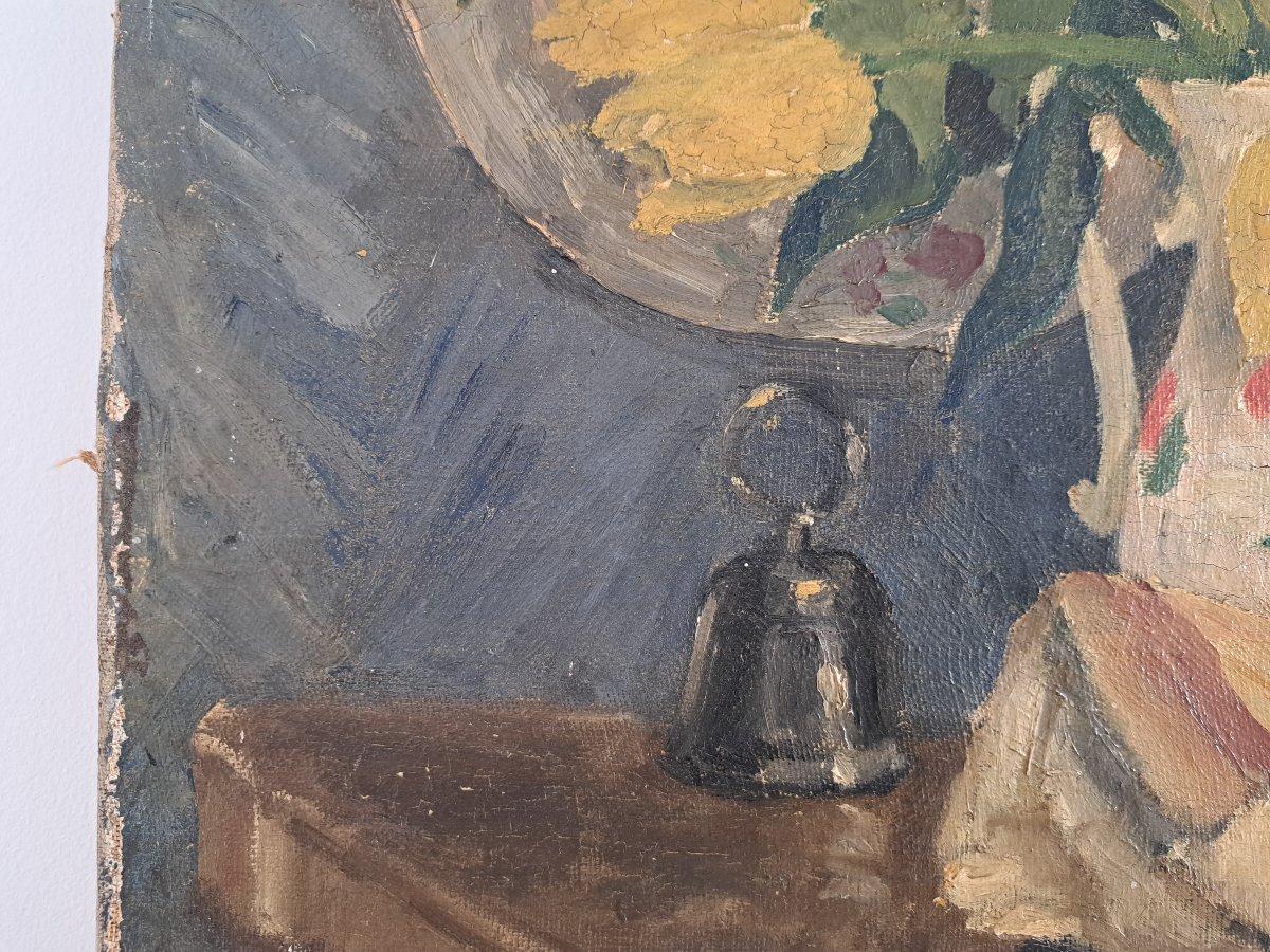 P.Cellier , Nature morte aux tulipes , Huile sur Toile , Début XX°. -photo-2