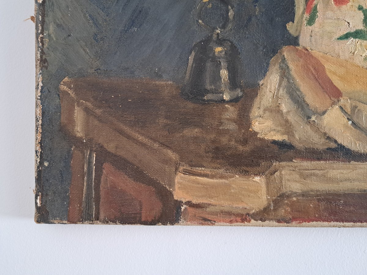 P.Cellier , Nature morte aux tulipes , Huile sur Toile , Début XX°. -photo-3