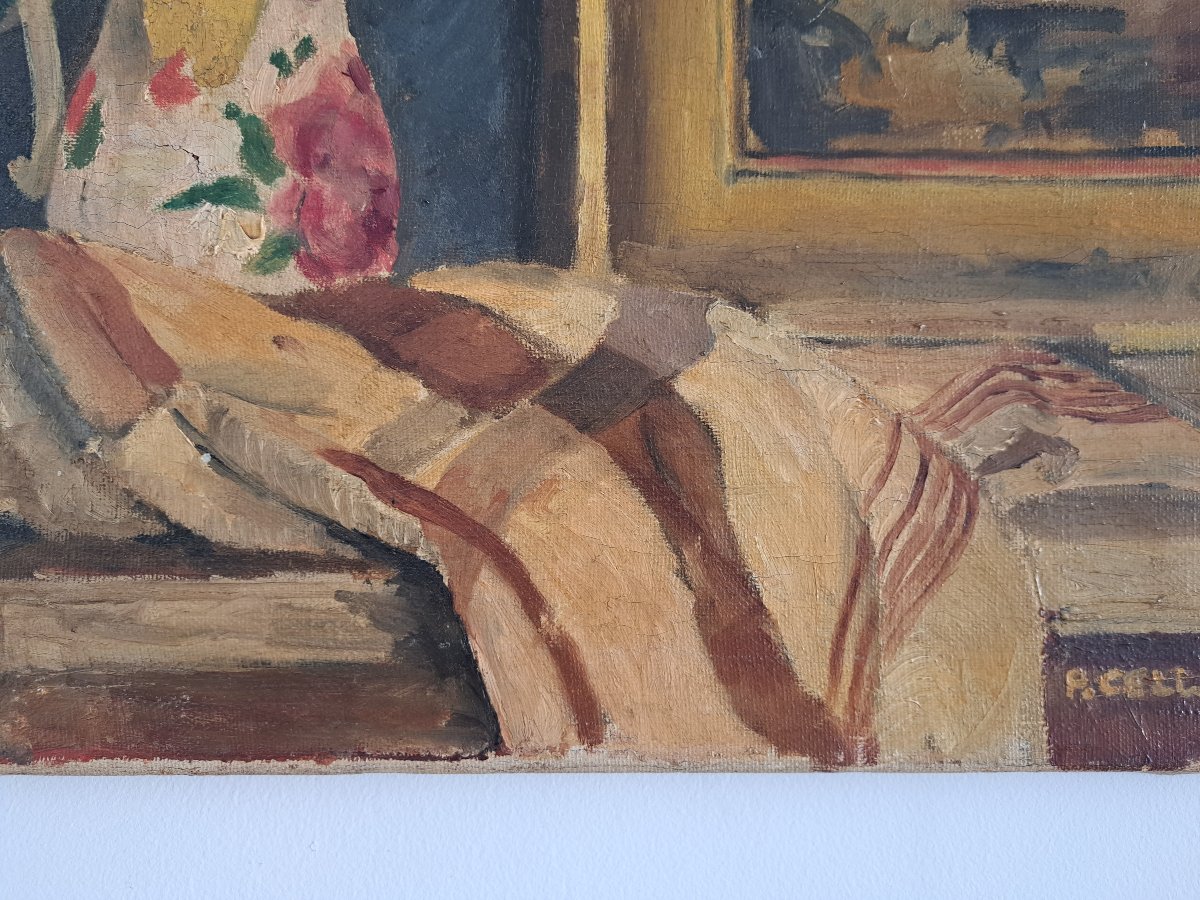 P.Cellier , Nature morte aux tulipes , Huile sur Toile , Début XX°. -photo-4