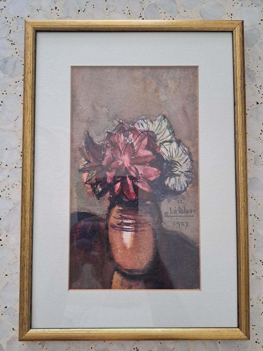 Richard Le Blanc, Bouquet Of Flowers, Watercolor, Early 20th Century.-photo-4