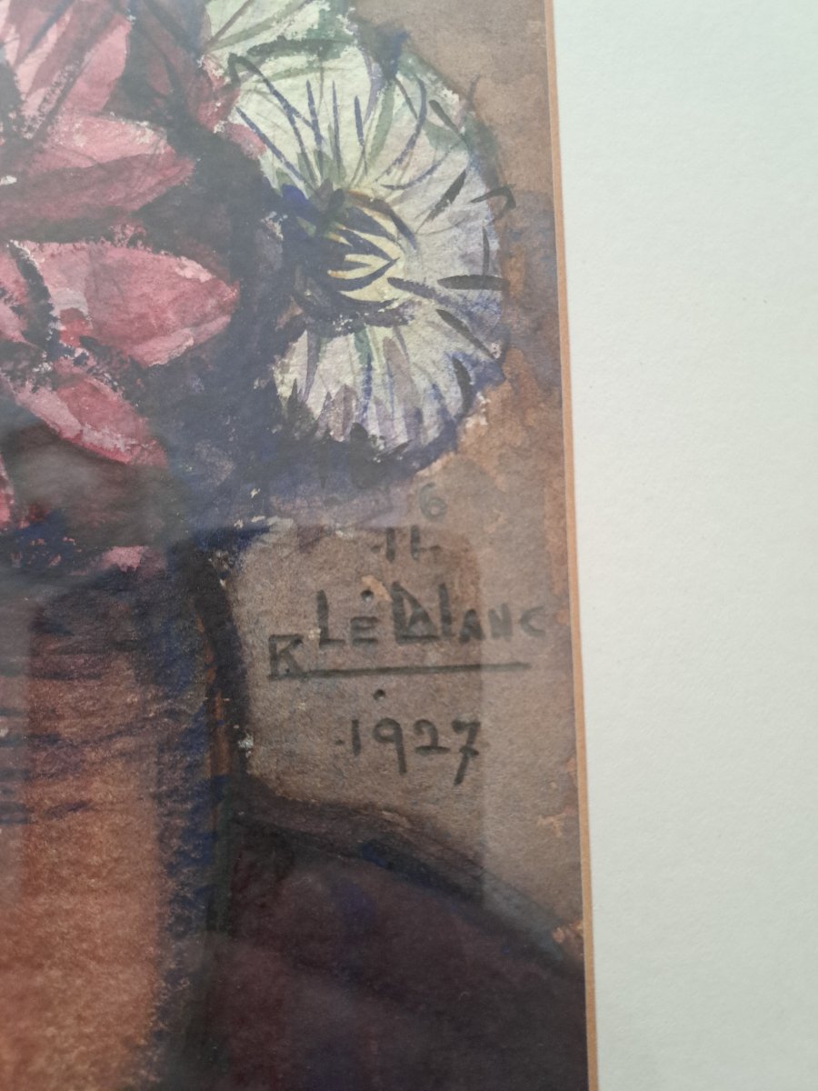 Richard Le Blanc, Bouquet Of Flowers, Watercolor, Early 20th Century.-photo-2