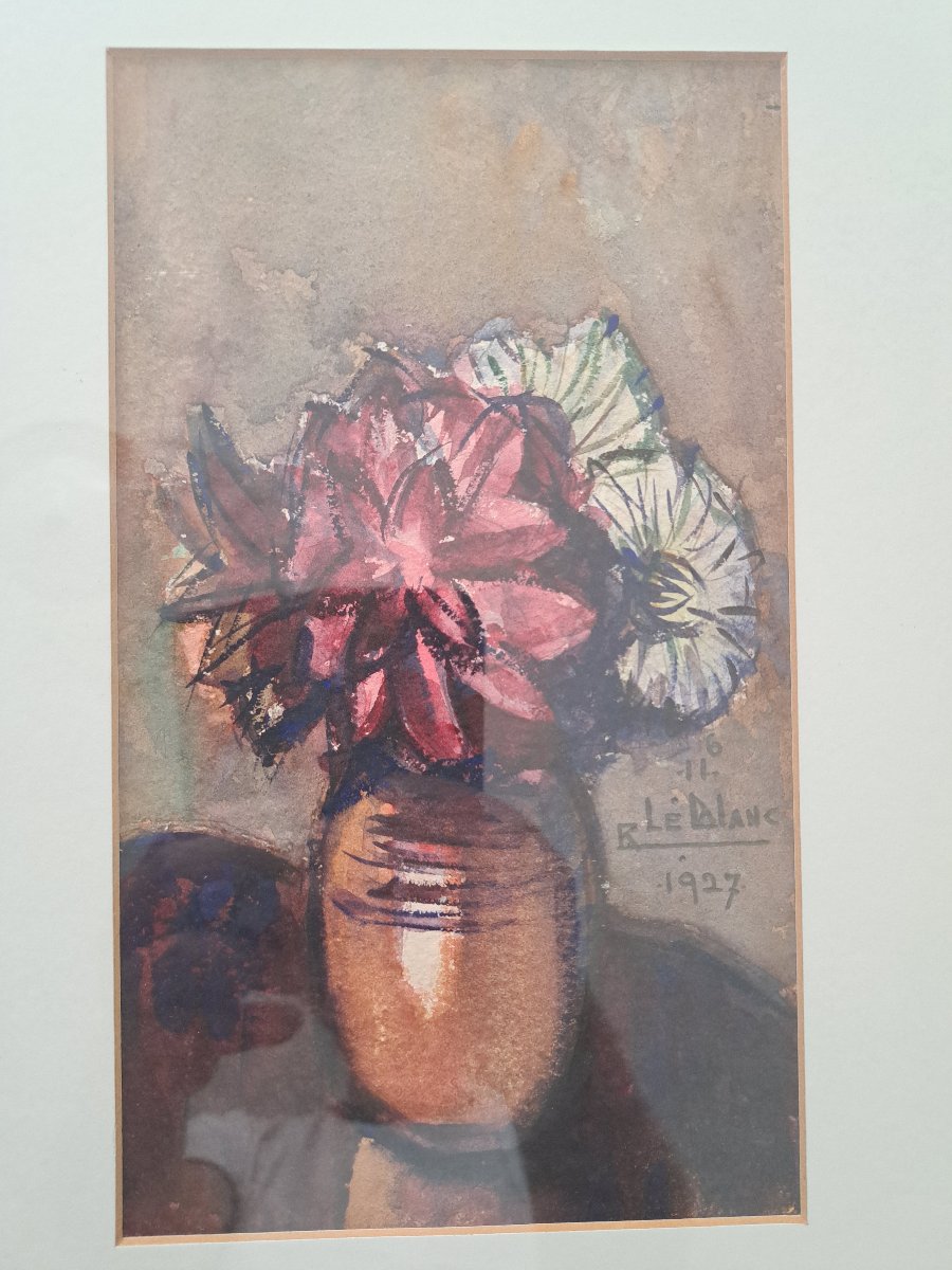 Richard Le Blanc, Bouquet Of Flowers, Watercolor, Early 20th Century.-photo-1