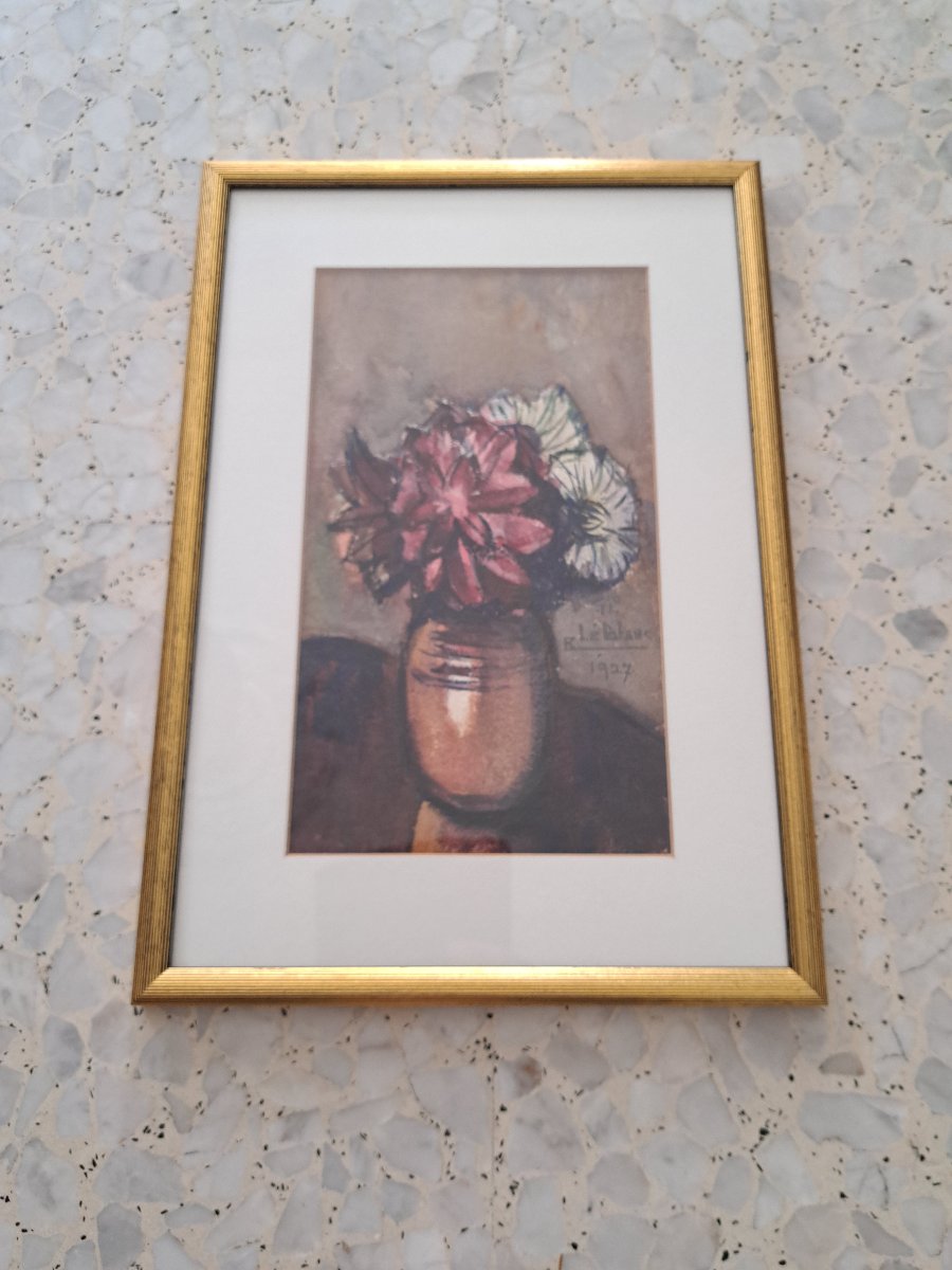 Richard Le Blanc, Bouquet Of Flowers, Watercolor, Early 20th Century.-photo-2