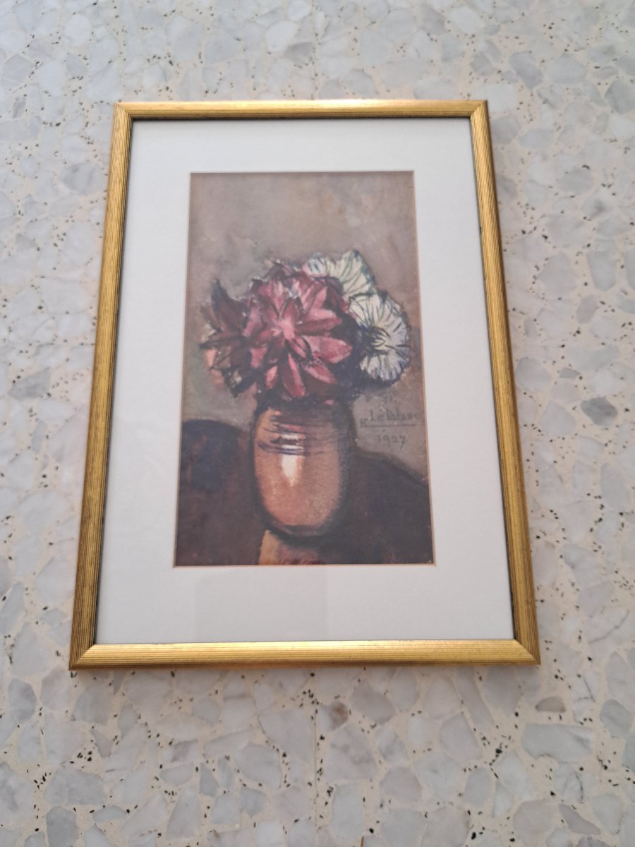 Richard Le Blanc, Bouquet Of Flowers, Watercolor, Early 20th Century.-photo-3