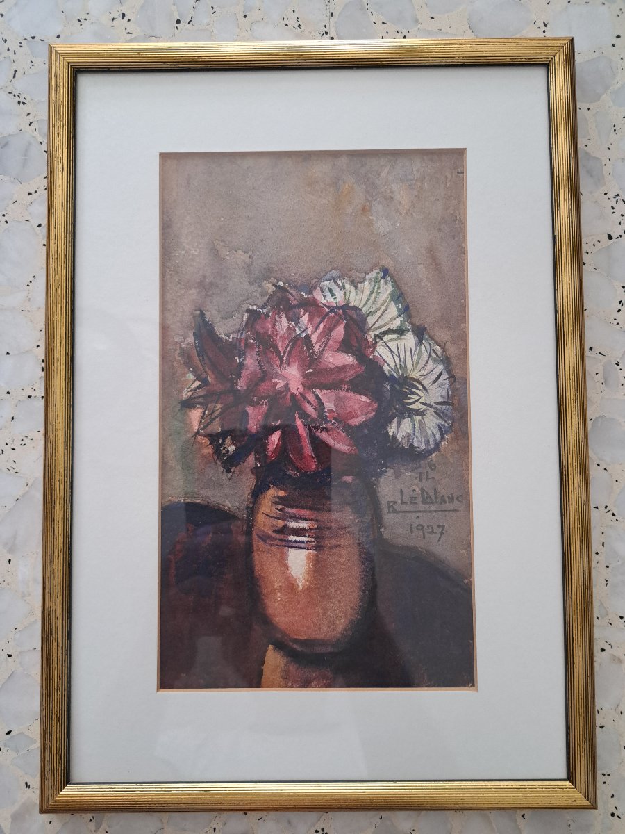 Richard Le Blanc, Bouquet Of Flowers, Watercolor, Early 20th Century.
