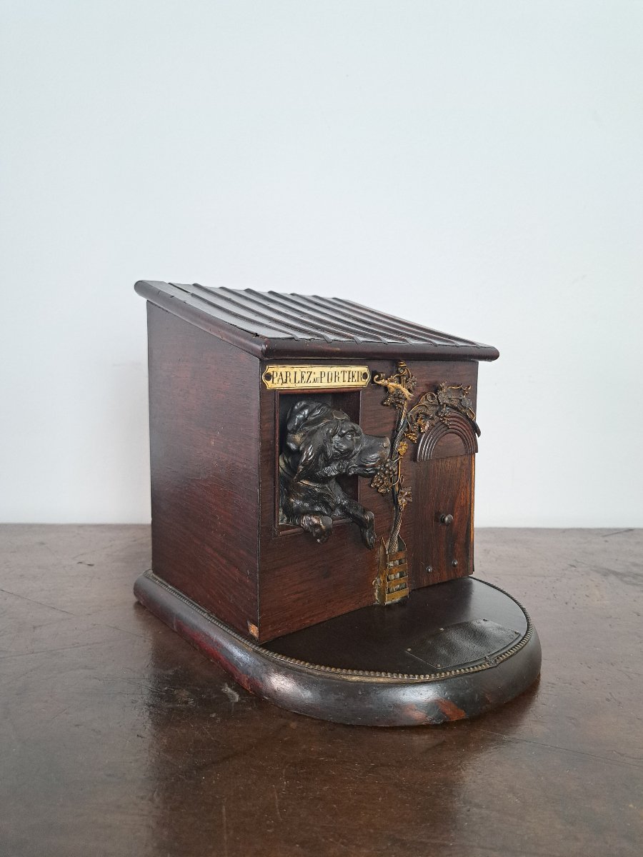 Cigar Box, "speak To The Doorman," Rosewood And Bronze, Late 19th Century. -photo-4