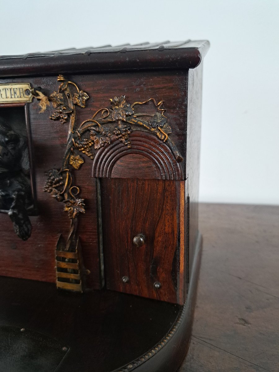 Cigar Box, "speak To The Doorman," Rosewood And Bronze, Late 19th Century. -photo-2