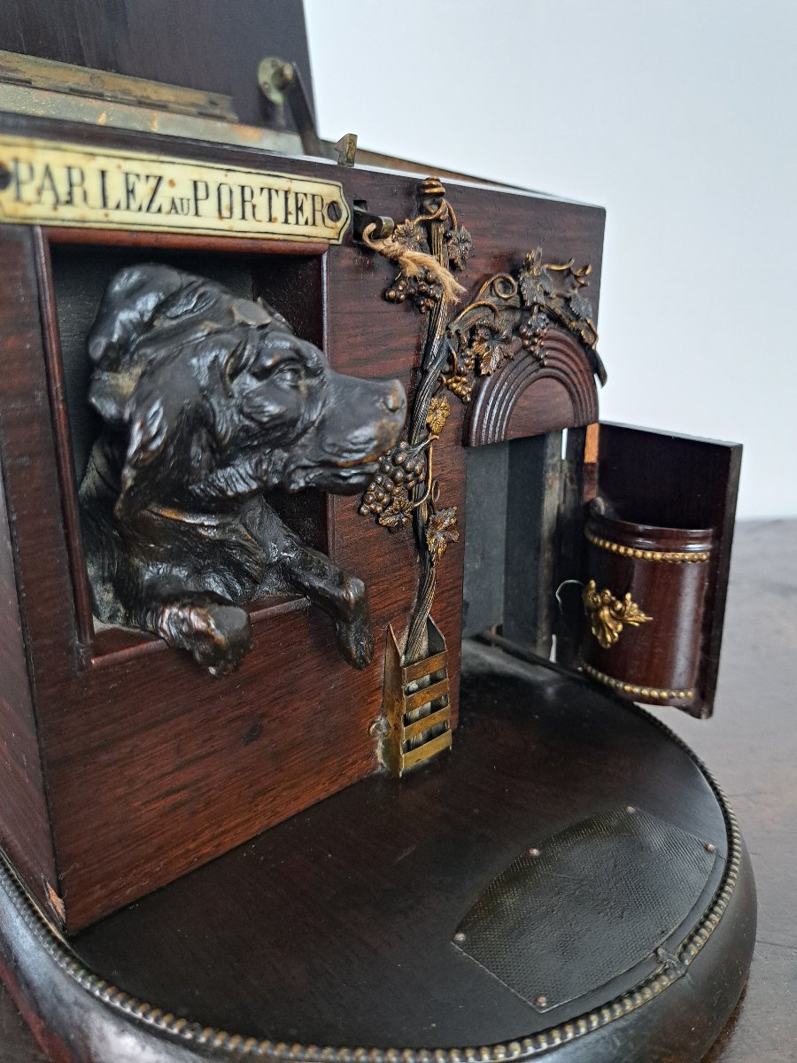 Cigar Box, "speak To The Doorman," Rosewood And Bronze, Late 19th Century. -photo-3