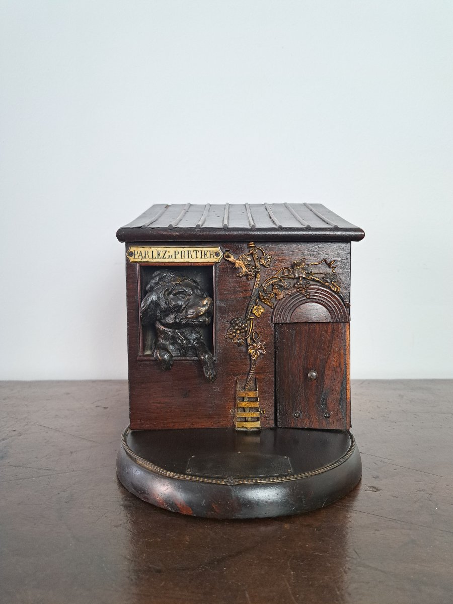 Cigar Box, "speak To The Doorman," Rosewood And Bronze, Late 19th Century. -photo-8