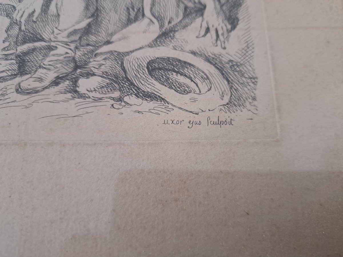 Marie Jeanne Boucher, *two Sleeping Peasants*, Etching On Paper, 18th Century. -photo-3