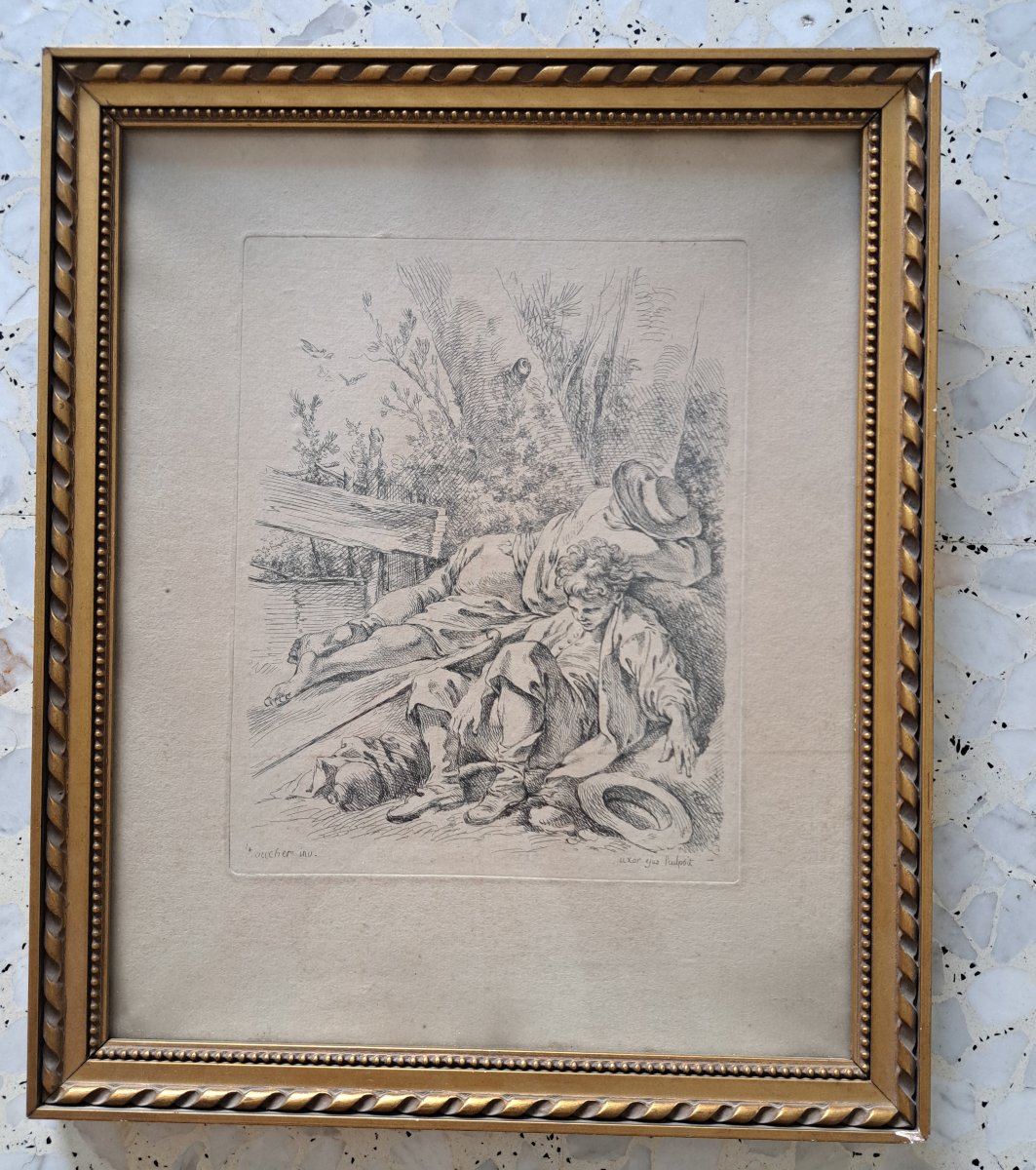 Marie Jeanne Boucher, *two Sleeping Peasants*, Etching On Paper, 18th Century. 
