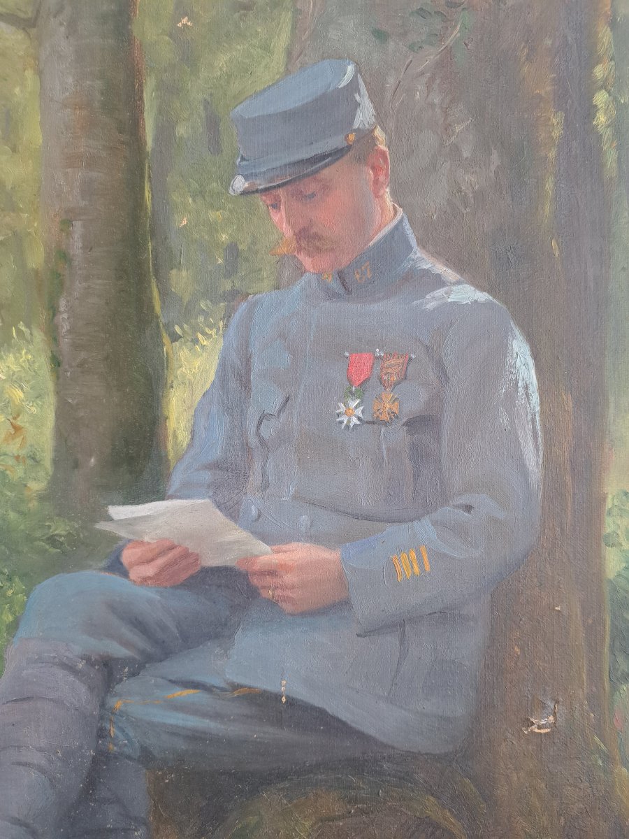 Gabriel Girodon , Portrait de militaire , Huile sur toile , Début XX°. -photo-2
