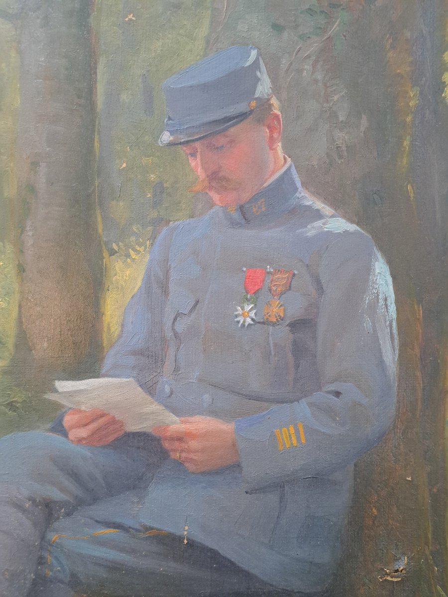 Gabriel Girodon , Portrait de militaire , Huile sur toile , Début XX°. -photo-3