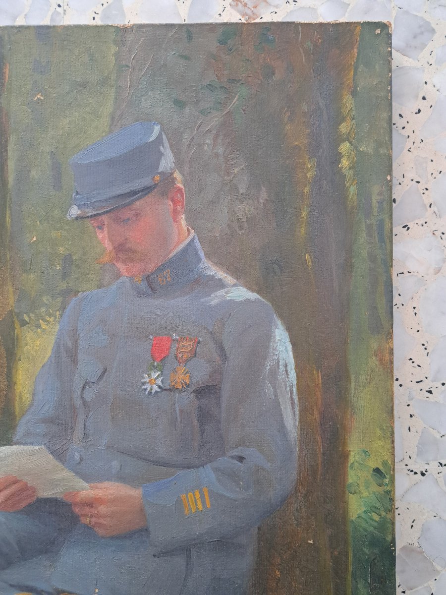 Gabriel Girodon , Portrait de militaire , Huile sur toile , Début XX°. -photo-2