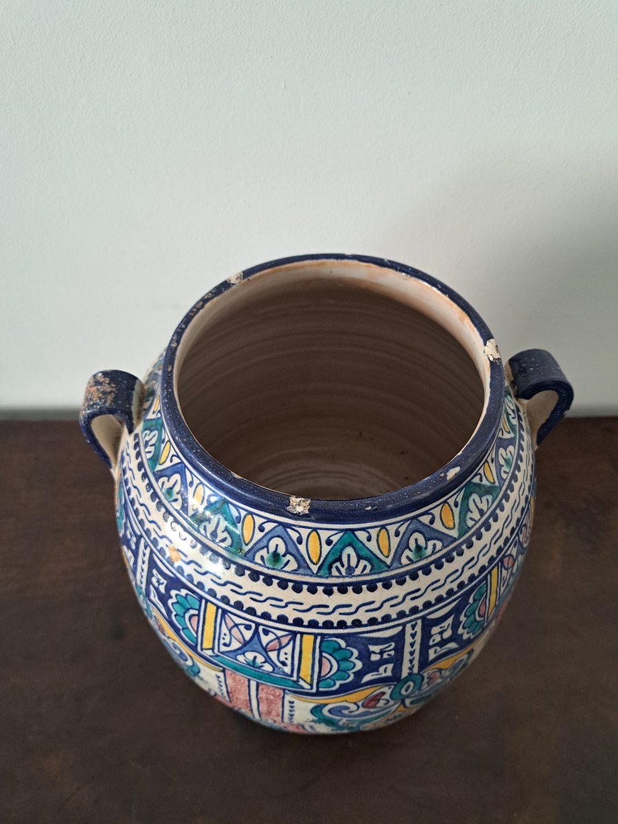 Morocco, Ach Pottery, Vase With Two Handles, Fez, Early 20th Century. -photo-2