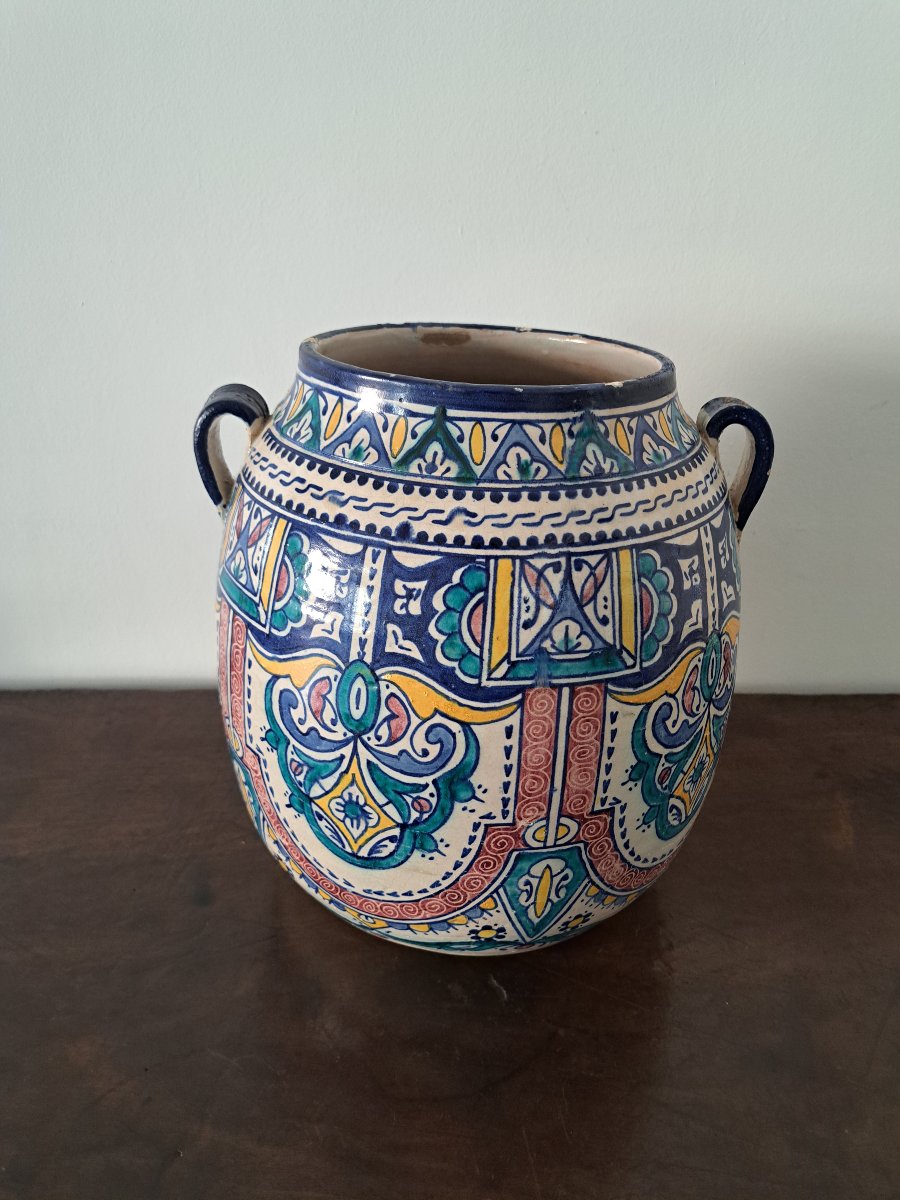 Morocco, Ach Pottery, Vase With Two Handles, Fez, Early 20th Century. -photo-4