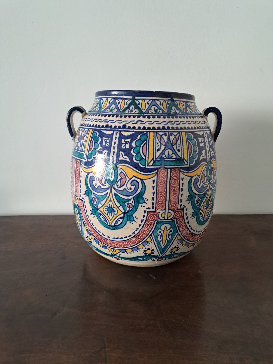 Morocco, Ach Pottery, Vase With Two Handles, Fez, Early 20th Century. -photo-1
