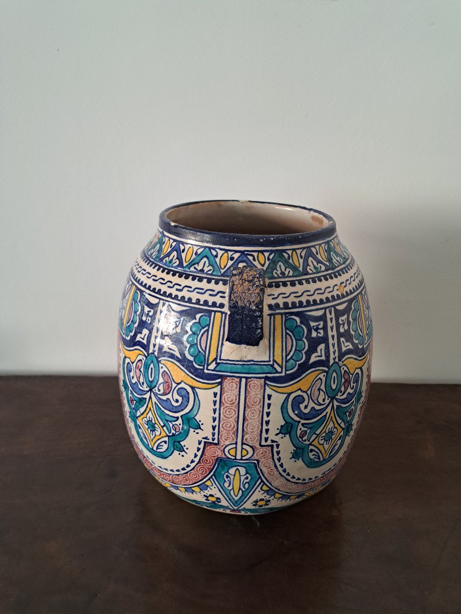 Morocco, Ach Pottery, Vase With Two Handles, Fez, Early 20th Century. -photo-2