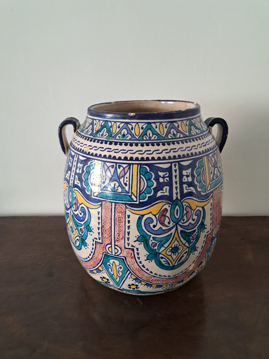 Morocco, Ach Pottery, Vase With Two Handles, Fez, Early 20th Century. 
