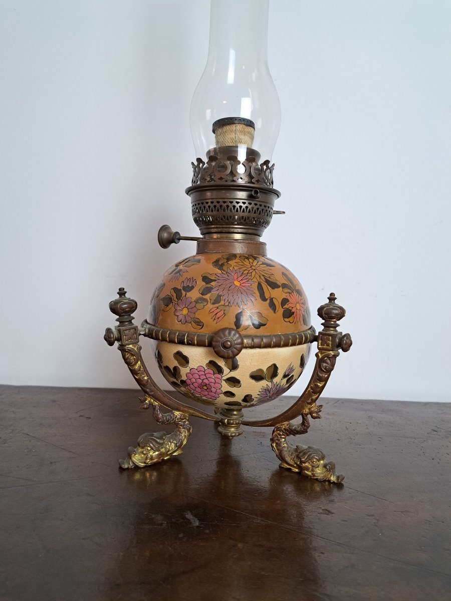 Zsolnay? , Oil Lamp Made Of Earthenware And Bronze, 19th Century. -photo-2