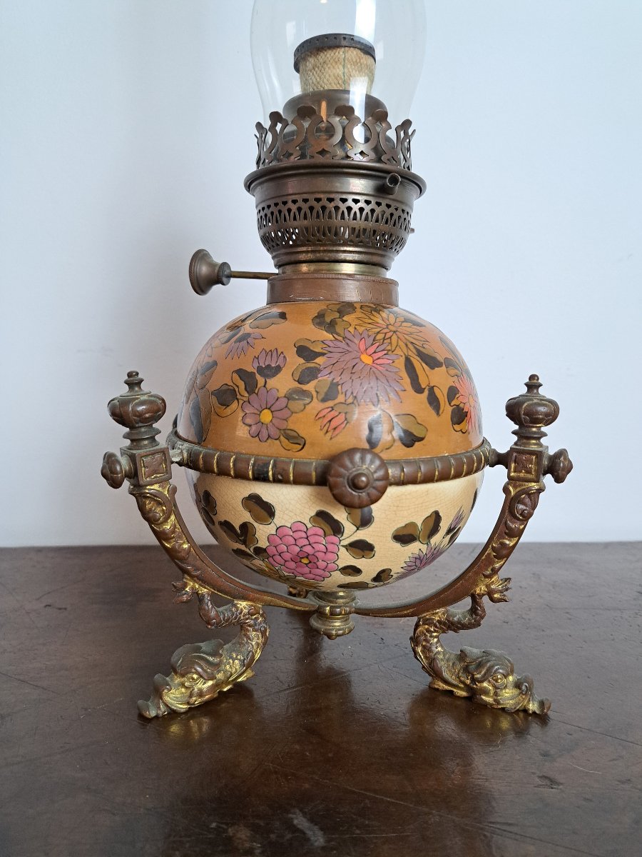 Zsolnay? , Oil Lamp Made Of Earthenware And Bronze, 19th Century. -photo-4