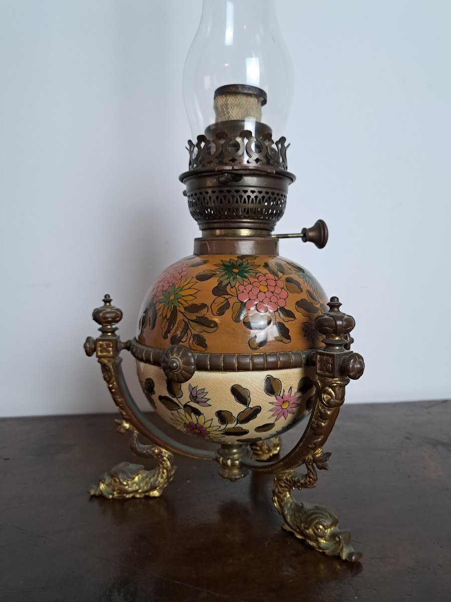 Zsolnay? , Oil Lamp Made Of Earthenware And Bronze, 19th Century. -photo-3