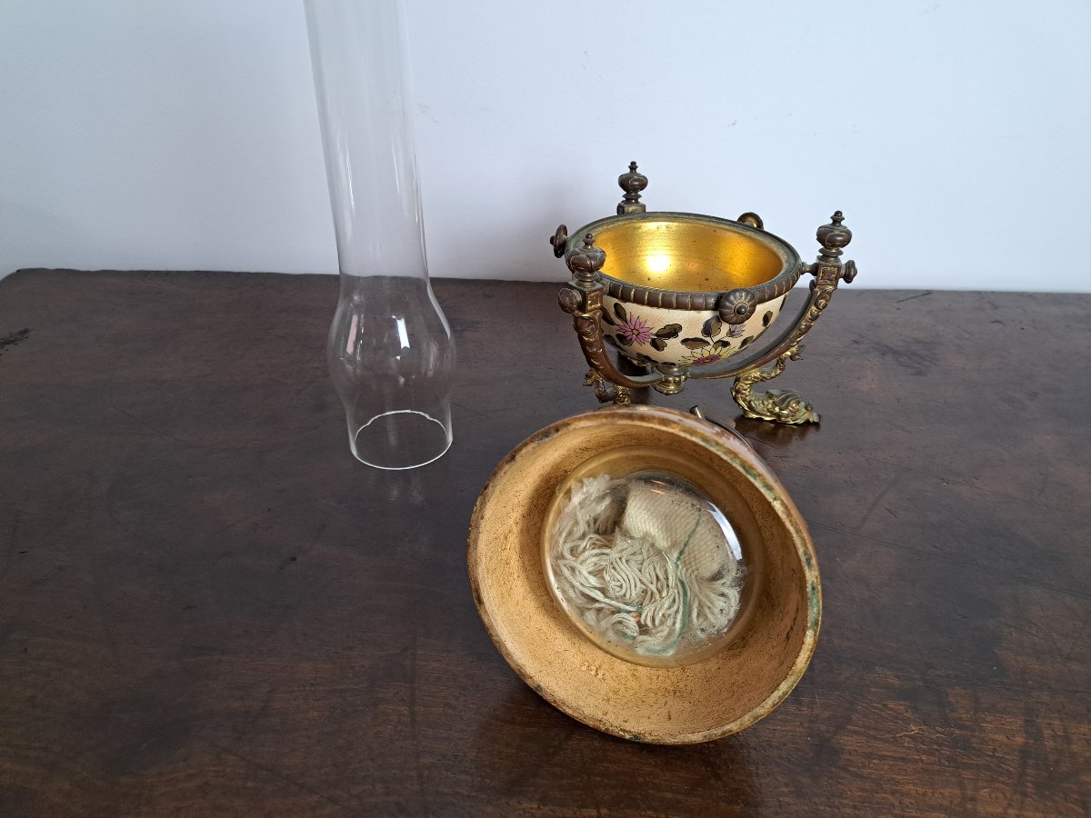 Zsolnay? , Oil Lamp Made Of Earthenware And Bronze, 19th Century. -photo-6