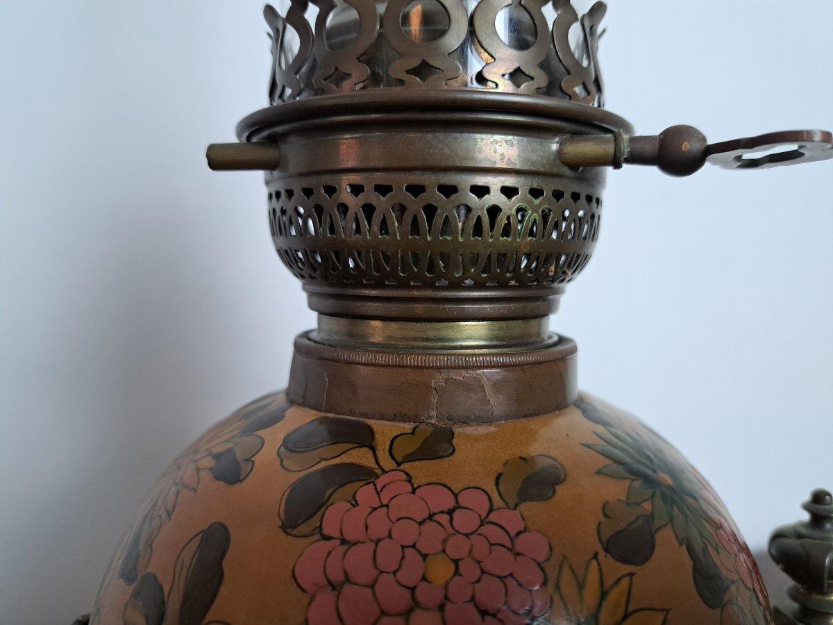 Zsolnay? , Oil Lamp Made Of Earthenware And Bronze, 19th Century. -photo-7