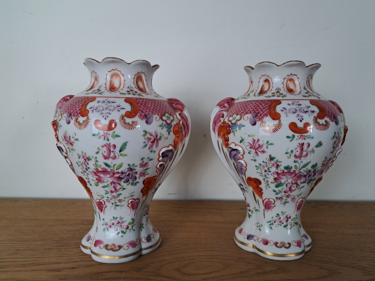 Paire de vases , Porcelaine , Manufacture Samson , Paris , Fin XIX°/Début XX°. -photo-2
