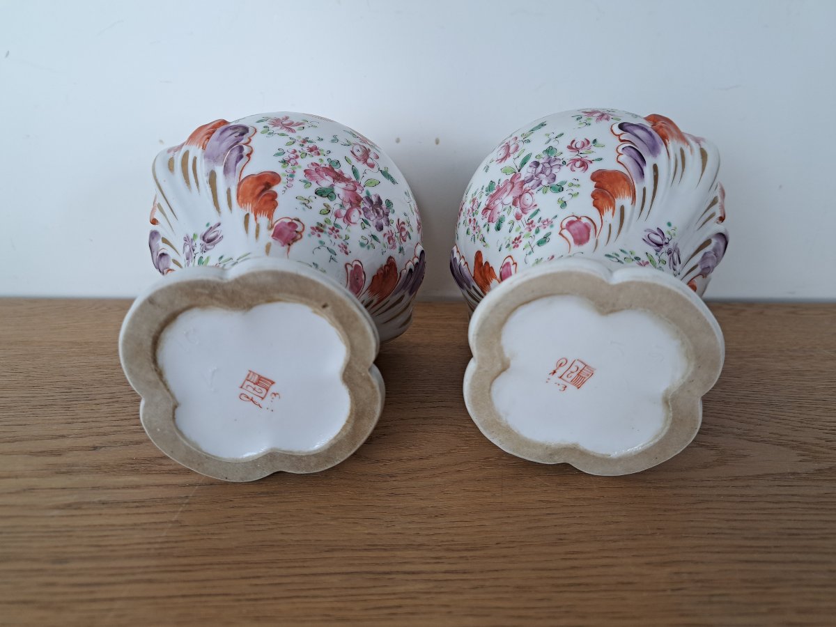 Paire de vases , Porcelaine , Manufacture Samson , Paris , Fin XIX°/Début XX°. -photo-5
