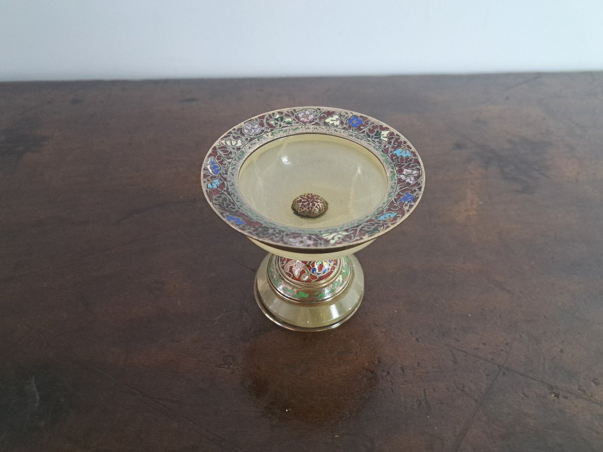 Gift To Alphonse Giroux, Cup/ring Holder, Onyx And Enameled Bronze, 19th Century. -photo-2