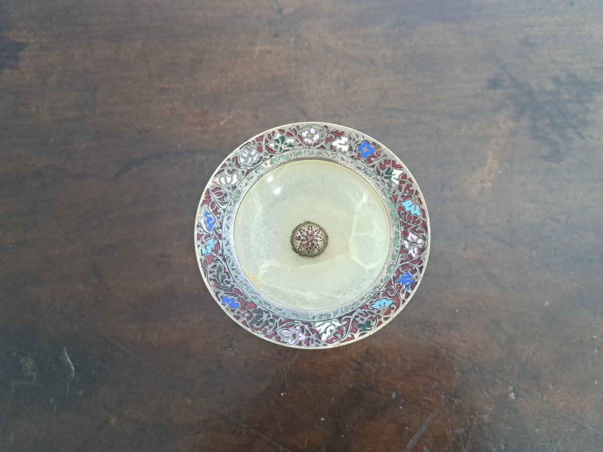Gift To Alphonse Giroux, Cup/ring Holder, Onyx And Enameled Bronze, 19th Century. -photo-3