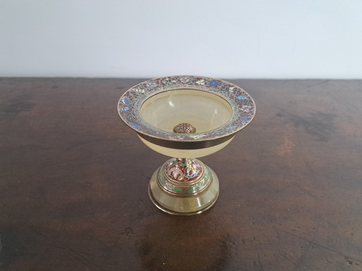 Gift To Alphonse Giroux, Cup/ring Holder, Onyx And Enameled Bronze, 19th Century. -photo-4