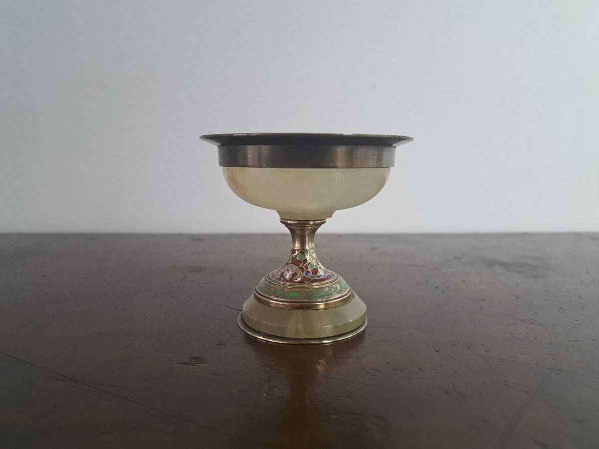 Gift To Alphonse Giroux, Cup/ring Holder, Onyx And Enameled Bronze, 19th Century. -photo-1