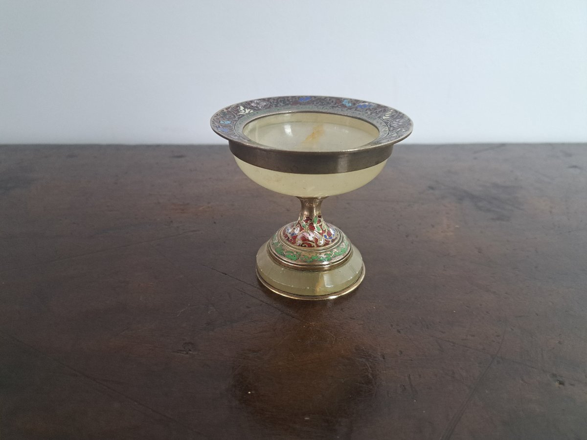 Gift To Alphonse Giroux, Cup/ring Holder, Onyx And Enameled Bronze, 19th Century. -photo-2