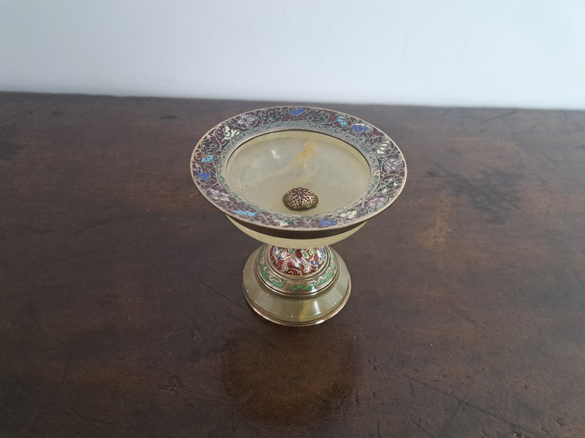 Gift To Alphonse Giroux, Cup/ring Holder, Onyx And Enameled Bronze, 19th Century. -photo-4