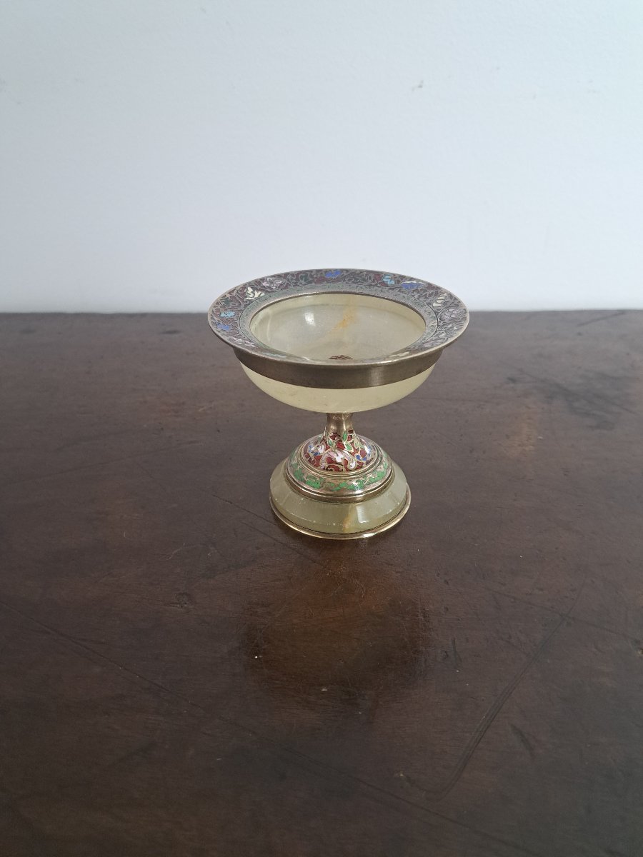 Gift To Alphonse Giroux, Cup/ring Holder, Onyx And Enameled Bronze, 19th Century. -photo-5