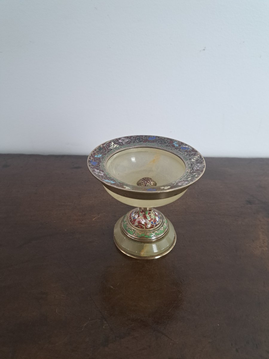 Gift To Alphonse Giroux, Cup/ring Holder, Onyx And Enameled Bronze, 19th Century. -photo-8