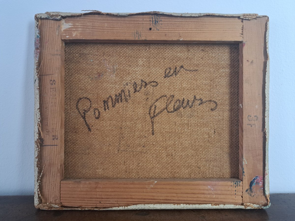 Pommiers en fleurs , Huile sur toile , Signé , XX°. -photo-4