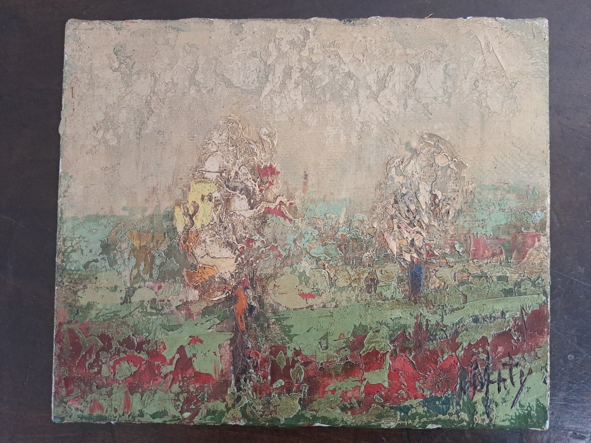 Pommiers en fleurs , Huile sur toile , Signé , XX°. -photo-7